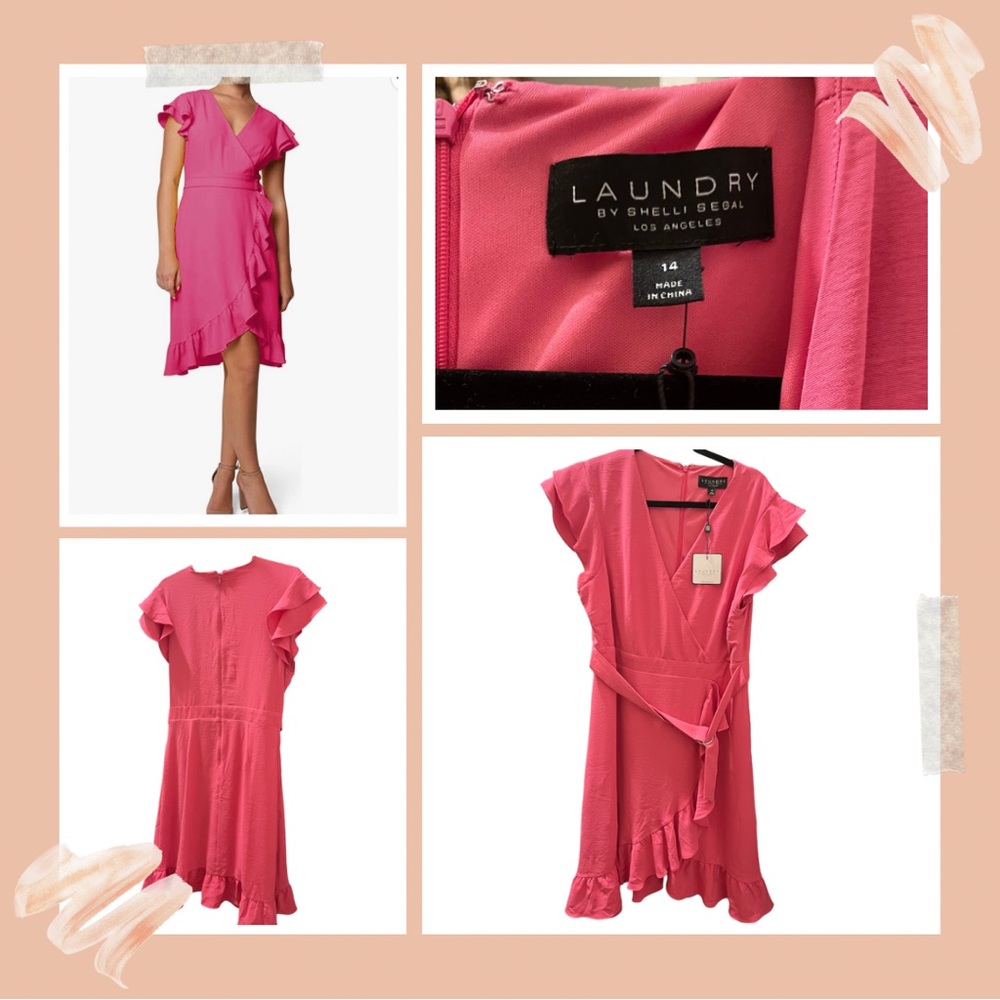 LAUNDRY BY SHELLI SEGAL Women's Short Sleeve Asymmetrical Knee Length Wrap Dress